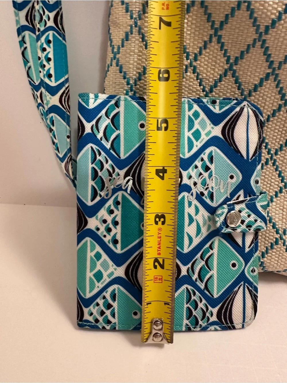 Vera Bradley Blue Teal Patterned Fish Crossbody Bag with Matching Wallet